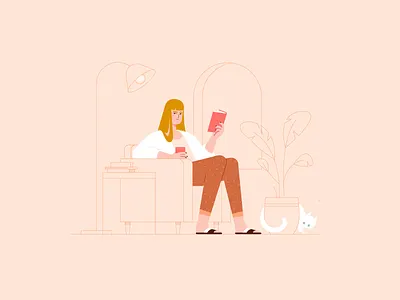 Girl No. 3 adobe illustrator book books cat chair character character design design drawing girl illustration illustrator interior plant portrait reading vector white window woman