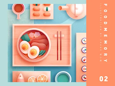 Food Memory — Ramen (PS) chopsticks dining dining table eat egg fish food food icon food icons foods illustration japan japanese lemon matcha meat ramen sushi teapot 张小哈