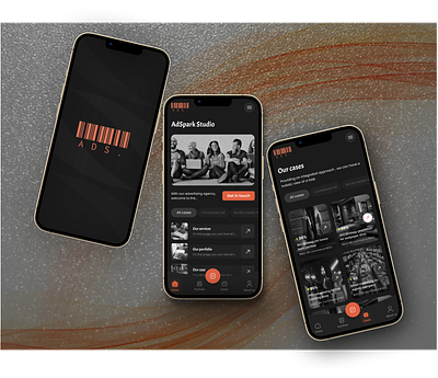 Creative design agency mobile app android app app design black branding creativeagency design figma ios mobile application mobile design ui uiux user experience user interface ux web web design web ui web ux