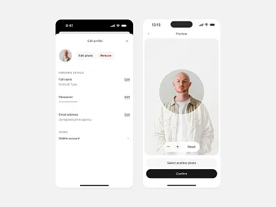 edit profile app clean concept confirm design edit edit photo ios mobile mobile app preview profile reset settings ui ui design ux ux design