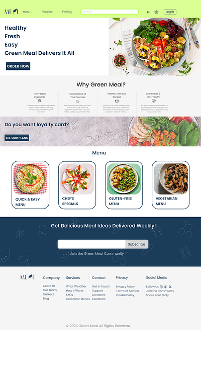 Green meal landing page design interface design logo prduct design ui ux