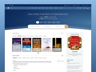 Digital Library Landing Page article blue book landing landingpage library magazine navy ui ux webdesign