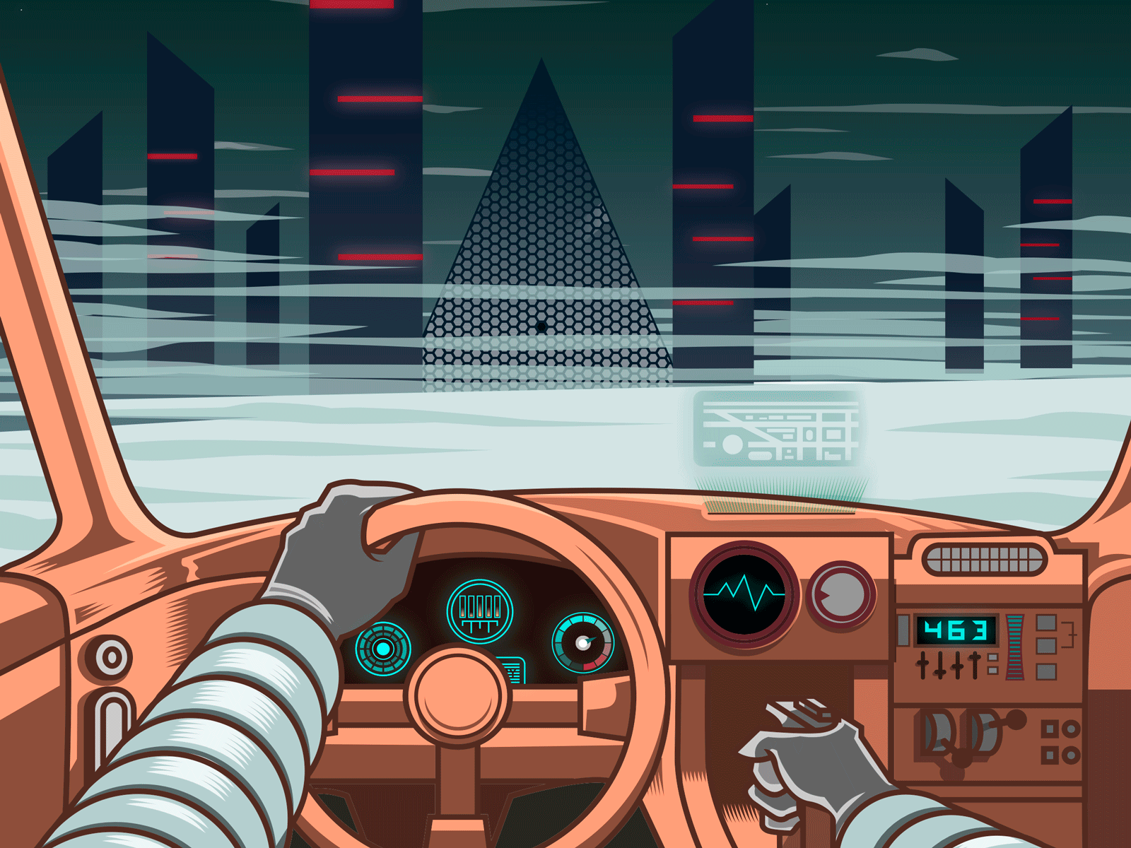 Night driver gif car city future gif illustration outrun retro retro design retrofuture retrowave scifi scifiart synthwave vector vectorart