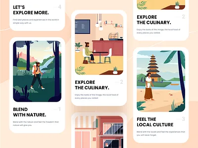 Activity - Card Illustrations π activity bali beach building character culinary culture design eat hiking holiday holiday card icon illustration nature people restaurant shopping ui website