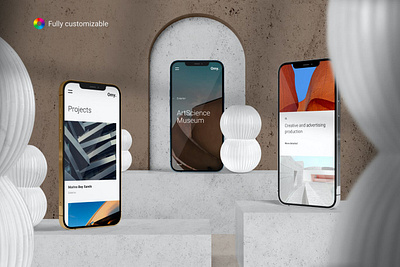 Digital Scene Mockup app apple dark device digital display exhibition imac ipad iphone isometric light macbook mockup presentation promo scene showcase web website