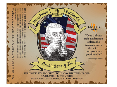 Honey Hollow Brewing Co. Revolutionary Ale Label aiga aigaupstatenewyork albanynewyork alcohol beer branding beer label brewer craftbeer etching graphicdesigners hudson valley illustration label design revolutionary war thomas jefferson vectorart