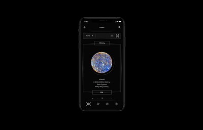 Mobile interactive space encyclopedia app app design black clean color dark dark app dark mode dark theme dark ui design galaxy minimal planet simple space spacex ui ux web