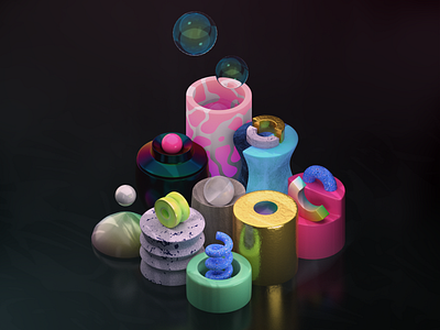 Fun-Factory 3dillustration 90s bubbles c4d design fun glass gold illustration isometric memphis pearl shapes texture