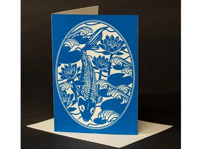 Koi Letterpress Card adobe illustrator albany blue fish graphic design graphicdesign greeting card handmade hudson valley illustration koi letterpress printing printing design printing press tattoo vandercook vector water waves
