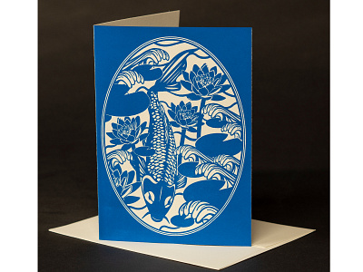 Koi Letterpress Card adobe illustrator albany blue fish graphic design graphicdesign greeting card handmade hudson valley illustration koi letterpress printing printing design printing press tattoo vandercook vector water waves