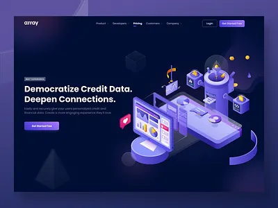 Isometric Landing Page Illustration for Software Company dark theme gradient hero image illustration isometric isometric illustration landing page purple ui user interface webdesign webiste