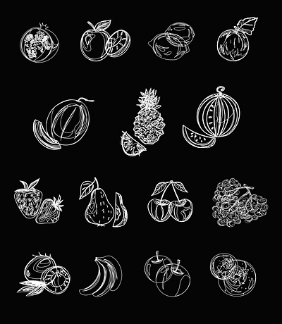Vegan icon set with fruits and berries. beautiful beauty collection color concept decorative design illustration logo vector