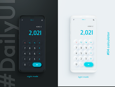 Daily UI #04 - Calculator calculator ui dailyui dailyuichallenge dark mode light minimal neomorphism