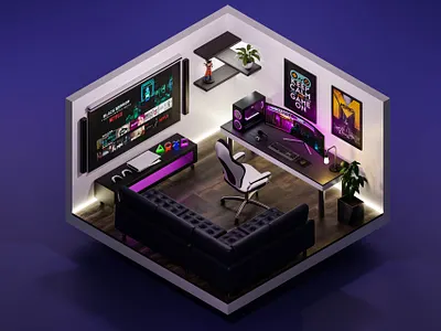 Gaming Room in Blender 3dmodeing blender3d design gaming pc gaming ps5 rgb