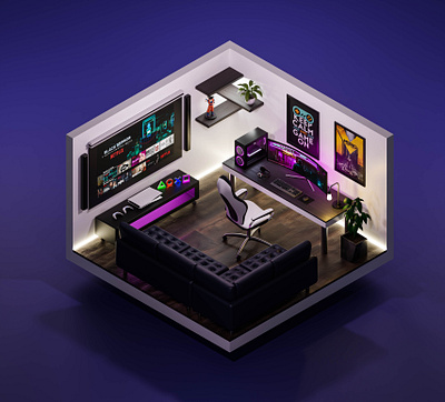 Gaming Room in Blender 3dmodeing blender3d design gaming pc gaming ps5 rgb