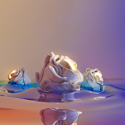 Cry a River 3d flower gold leaf marble nature ocean river rose water