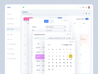 Dashboard Calendar Design admin panel application appointment booking calendar dashboad design doctor doctor app doctor appointment health app medical medical care patient schedule uidesign user experience userinterface web web application design