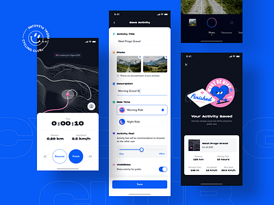 Exploration | Cyclos Bike Tracker - Record Activity Pages activity app bike biketracker blue design exploration hobbies illustration ios minimal photos popular records timer trackerapp ui uidesign uiux