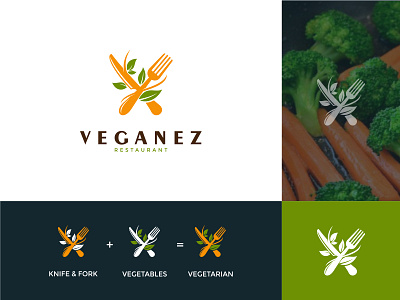 Veganez Logo branding design flat icon logo modern restaurant simple vegetables vegetarian