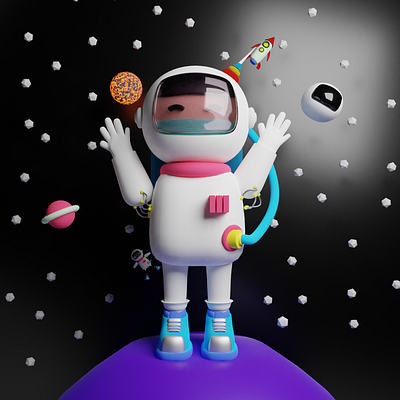 Happy Astronaut 3d 3d art 3d illustration 3d model 3d modelling astronaut cute design illustration space web illustration