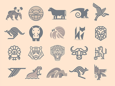 Animal Marks bear bird birds cow crab eagle fox heron hippo hippopotamus kangaroo koala lion logo monkey ox rhino tiger turkey wolf