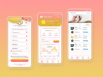 Pawnshop Mobile Application android app android app design android design app branding clean design clean ui design figma gold icon minimal mobile mobile app mobile design mobile ui pawnshop pink typography ui