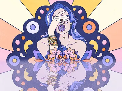 Delicate Tears 70s crying doodle floral art graphic design livelyscout petal portrait illustration procreate reflection retro strong women cry symmetry tears vintage illustration