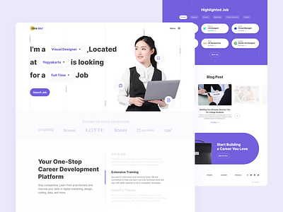 Hire Me! - Job Portal Landing Page animation career clean ui cv hiring job job application job portal landing page office professional purple resume ui vacancy web design website