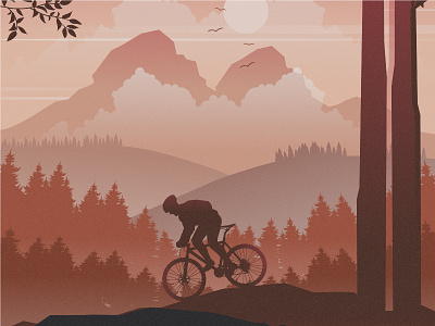 Biker 2d bike biker dribbble dribbble best shot flat landscape landscape illustration nature nature illustration tree vector