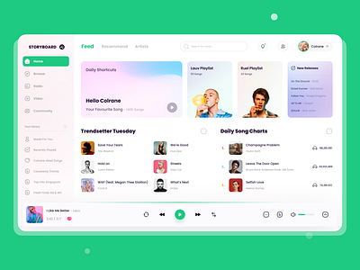 StoryBoard Dashboard App Design 2021 app community dashboad dashboard ui design feed figma icon lauv music music app player ui playlist song taylor swift ui ux