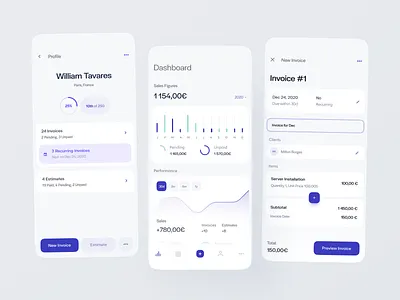 Finance App (Light Theme) app app design application budget chart clean dashboard finance finance app financing app fintech graph invoice light theme money new invoice profile purple send money transaction