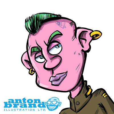 Punk with a green mohawk cartoon character humour illustration illustrator vector