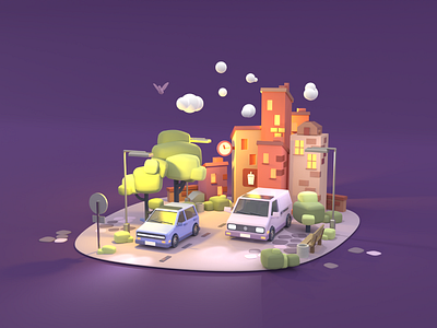 3d City Street Illustration 3d car 3d illustration 3d render 3dart bright color combinations buildings city street colors illustration illustrator isometric art ui ux