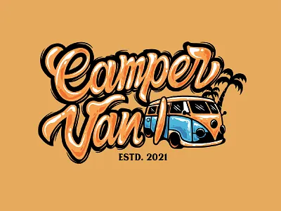 Camper Van calligraphy campervan coconut design font letter lettering lettering logo logo logotype summer surfing typography van vibe