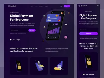 CeloBank - Landing Page 3d bank cash clean dark design designer finance fintech landing page money payment ui uidesign ux uxdesign wallet web web design website