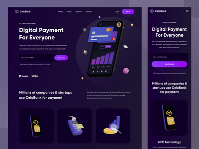 CeloBank - Landing Page 3d bank cash clean dark design designer finance fintech landing page money payment ui uidesign ux uxdesign wallet web web design website