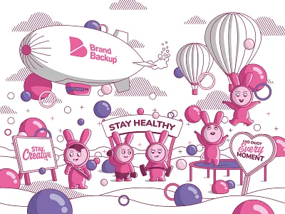 Brand Backup coffee cup artwork balloons blimp clouds coffee colorful creative digital art illustration illustration art illustration design illustrator joyful mockup rabbit rabbits vector vector art vector artist vector artwork workout