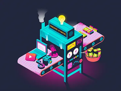 Create O´Matic camera content creator design illustration isometric illustration money podcast tech texture tiktok vector youtube