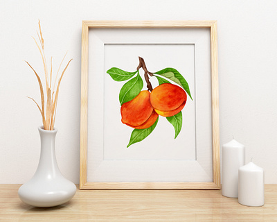 Watercolor Peach twig food and drink food illustration gardening houseplant illustration peach plant illustration watercolor