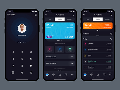 RuBank — Mobile App Concept app app design bank banking app dark dark ui interface iphone ui ux