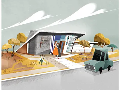 Mid Century Bungalow architecture design illustration illustrator minimalist retro vector
