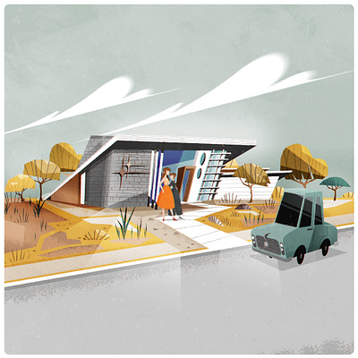 Mid Century Bungalow architecture design illustration illustrator minimalist retro vector