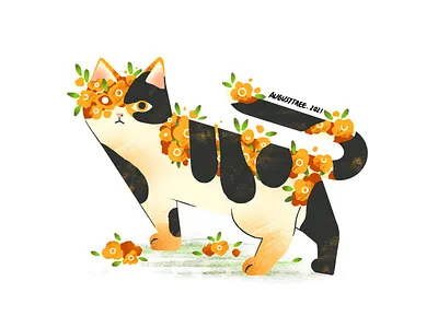 cat cartoon cat character cute design flat flower illustration ipad procreate