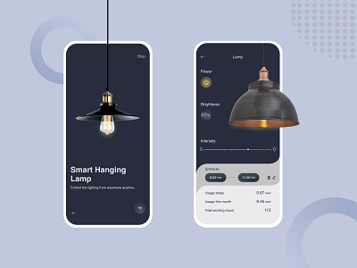 Smart Lamp App branding dark theme design dribbble dribbble best shot figma glassmorphism internet of things iot lamp mobile ui smart light smarthome typography ui ui design uiux uiux design ux ux design