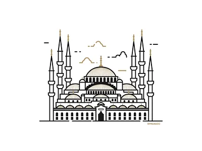 Istanbul, Turkey - Blue Mosque architecture blue mosque city design flat graphic design icon illustration istanbul landmark lineart minimalism travel turkey