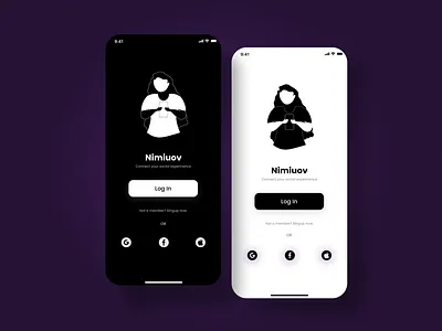 Nimiuov || Login screen || Dark and light mode black and white classic dark illustration login minimalistic on boarding ui uiux