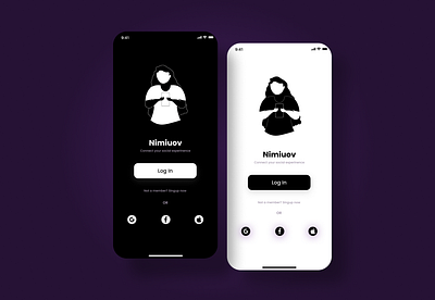 Nimiuov || Login screen || Dark and light mode black and white classic dark illustration login minimalistic on boarding ui uiux