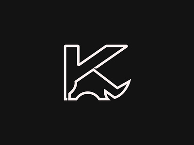 Letter K and Rhino black and white clothing brand creative letter letter k logo letter mark logo logo design outline rhino simple text