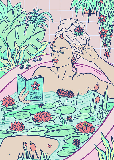 Selfcare series Illustration bath time flowers bath illustration internationalwomensday iwd self care self love selfcare woman illustration woman in bath