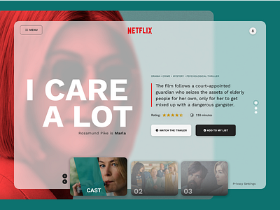 I Care A Lot Hero Concept concept design figma film glassmorphism hero movie netflix ui ui design uiux ux ux design website website concept website design website designer